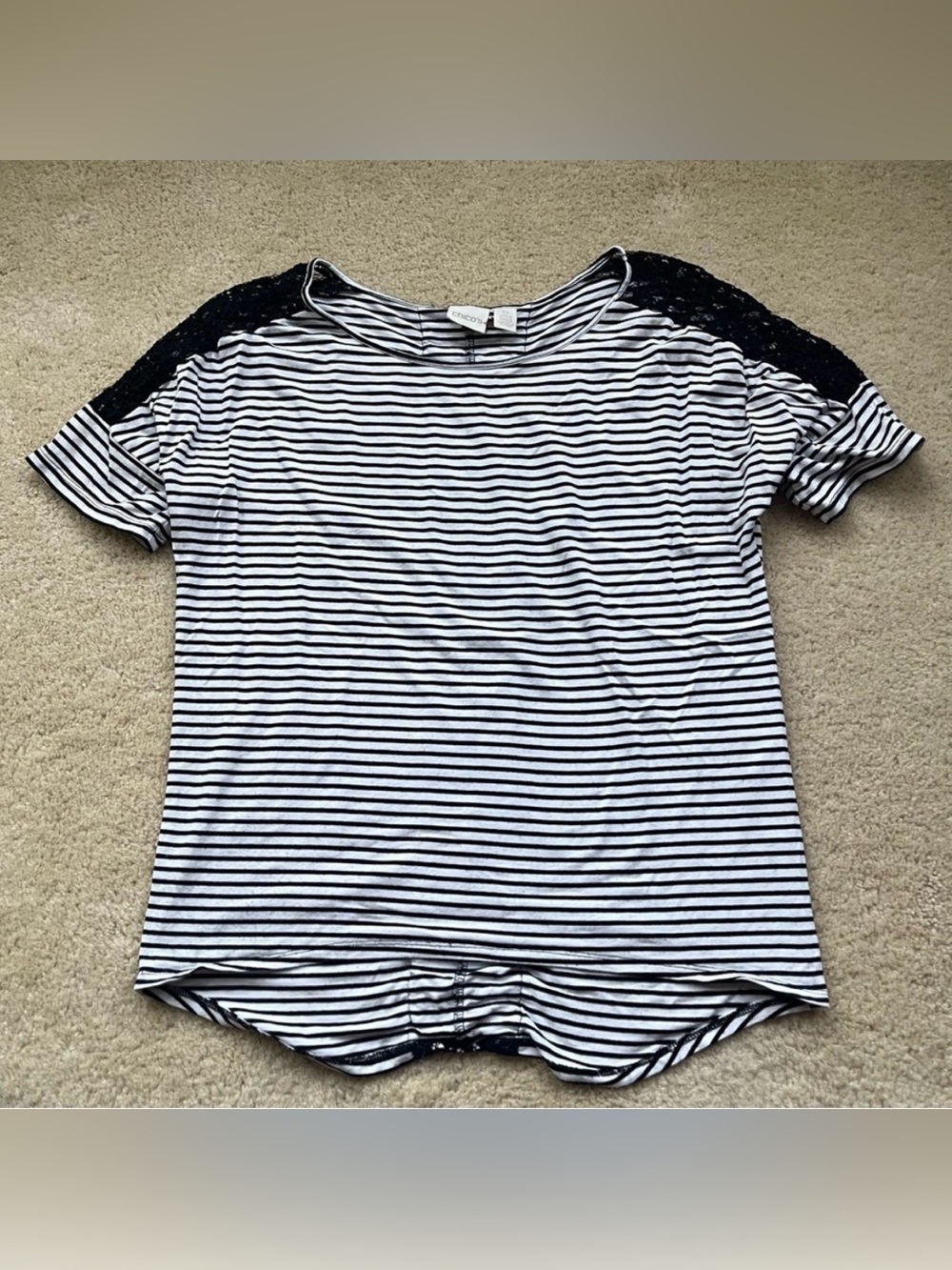 Chico’s  Black & White Blouse w/ Lace Shoulders - Size 0 (S) - VGUC - Stretch